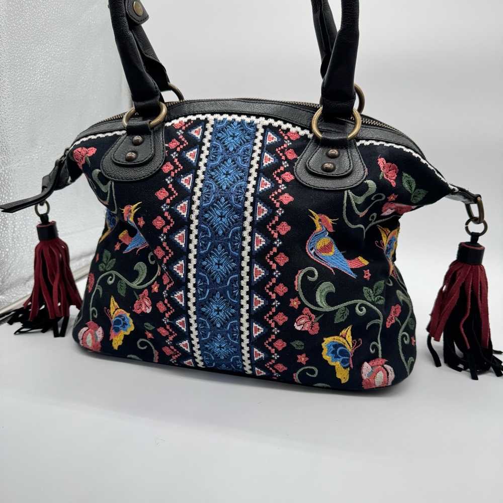 Sharif Hello Gorgeous 3D Embroidered Tassel Bag Andalusian Garden Bird Purse